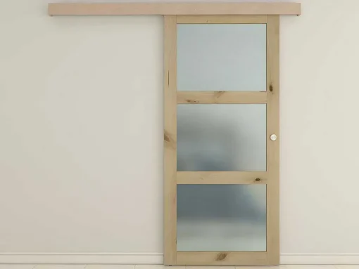 Porta De Correr Em Aplique Com 3 Vidros De A205 X C83 Cm Em Mdf Cor Madeira Natural - Acosta