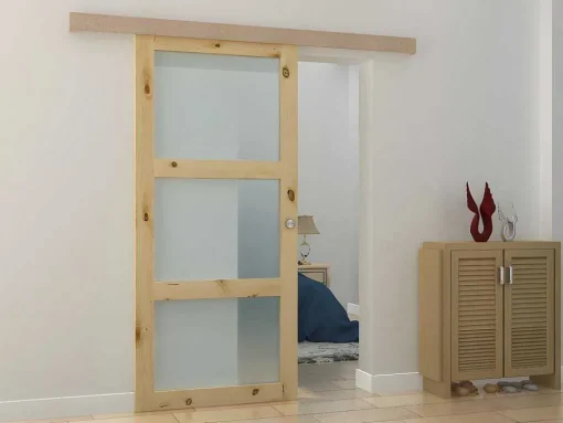 Porta De Correr Em Aplique Com 3 Vidros De A205 X C93 Cm Em Mdf Cor Madeira Natural - Acosta