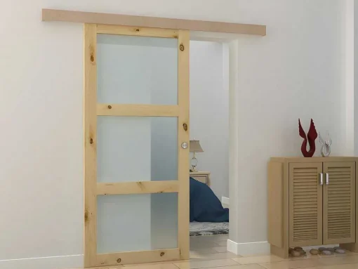 Porta De Correr Em Aplique Com 3 Vidros De A205 X C83 Cm Em Mdf Cor Madeira Natural - Acosta