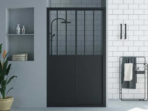 Porta De Duche De Correr Preto Mate Estilo Atelier 120 X 195 Cm - Urbanik