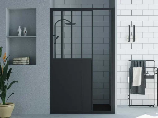 Porta De Duche De Correr Preto Mate Estilo Atelier 120 X 195 Cm - Urbanik