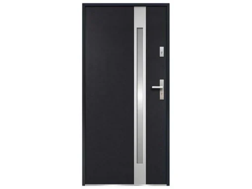 Porta De Entrada Em Aco Envidracado Com Inox De A.207 X L.100 Cm Cor Antracite Com Abertura Para A Esquerda - Braga