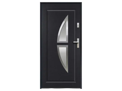 Porta De Entrada Em Aco Envidracado Com Inox De A.207 X L.100 Cm Cor Antracite Com Abertura Para A Esquerda - Covas