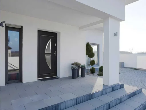 Porta De Entrada Em Aco Envidracado Com Inox De A.207 X L.100 Cm Cor Antracite Com Abertura Para A Esquerda - Covas
