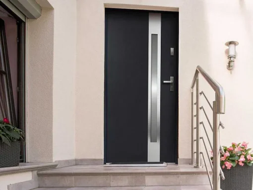 Porta De Entrada Em Aco Envidracado Com Inox De A.207 X L.100 Cm Cor Antracite Com Abertura Para A Esquerda - Braga