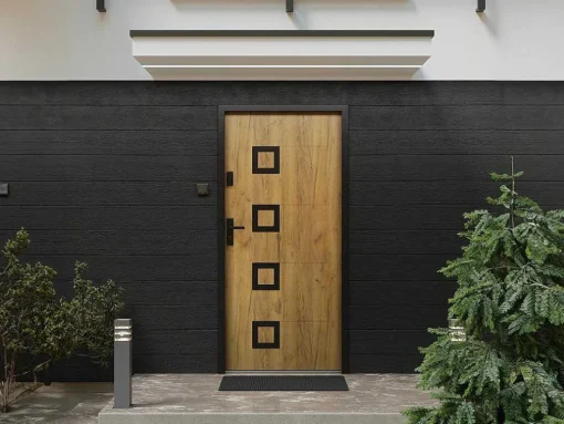 Porta De Entrada Em Aco Inox A207Xl100 Cm Efeito Carvalho, Abertura Para A Direita - Tifana