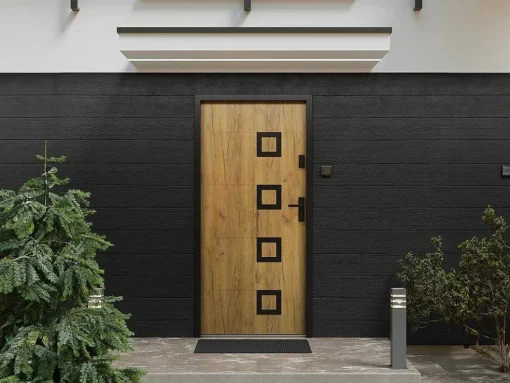 Porta De Entrada Em Aco Inox A207Xl100 Cm Efeito Carvalho, Abertura Para A Esquerda - Tifana