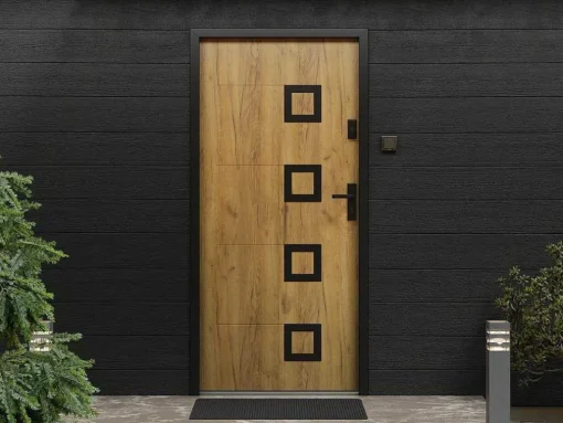 Porta De Entrada Em Aco Inox A207Xl100 Cm Efeito Carvalho, Abertura Para A Esquerda - Tifana