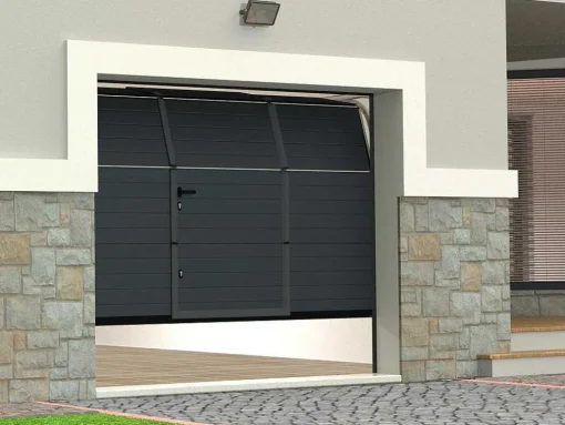 Porta De Garagem Seccionada Efeito Ranhurado Com Porta Central Antracite Com Motor Somfy - Noria