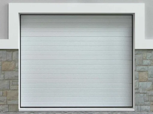Porta De Garagem Seccionada Efeito Ranhurado Branco Motorizada - Noria