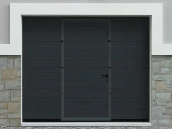Porta De Garagem Seccionada Efeito Ranhurado Com Porta Central Antracite Com Motor Somfy - Noria