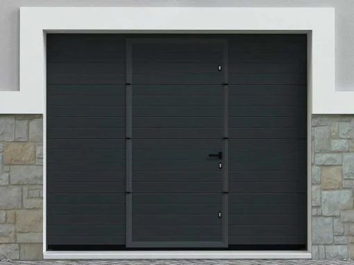 Porta De Garagem Seccionada Efeito Ranhurado Com Porta Central Antracite Com Motor Somfy - Noria