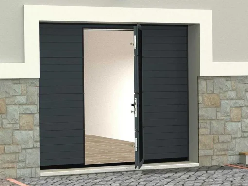 Porta De Garagem Seccionada Efeito Ranhurado Com Porta Central Antracite Com Motor Somfy - Noria