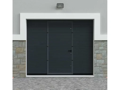 Porta De Garagem Seccionada Efeito Ranhurado Com Porta Central Antracite Com Motor Somfy - Noria