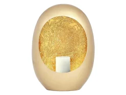 Porta-Velas Em Metal C. 26 X A.33 Cm Acabamento Latao E Folhas Douradas, Dourado - Belinni