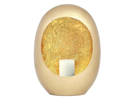 Porta-Velas Em Metal C. 26 X A.33 Cm Acabamento Latao E Folhas Douradas, Dourado - Belinni