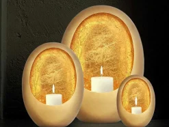 Porta-Velas Em Metal C.31,5 X A.43 Cm, Acabamento Latao E Folhas Douradas, Dourado - Belinni