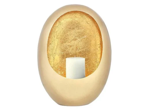 Porta-Velas Em Metal C.31,5 X A.43 Cm, Acabamento Latao E Folhas Douradas, Dourado - Belinni