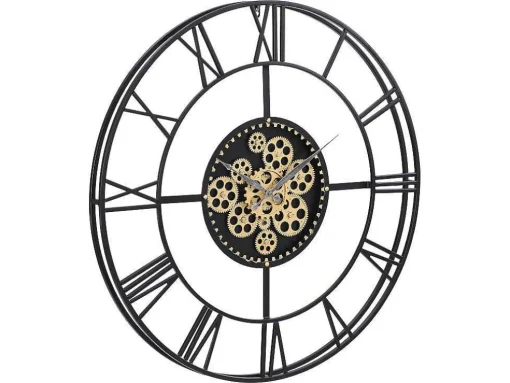 Relógio De Parede Industrial D. 80 Cm Metal Preto E Dourado - Karial