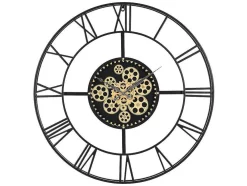 Relógio De Parede Industrial D. 80 Cm Metal Preto E Dourado - Karial
