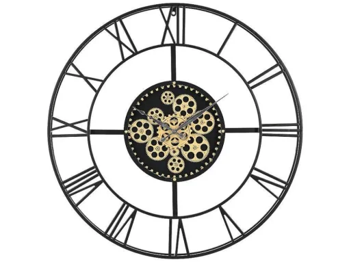 Relógio De Parede Industrial D. 80 Cm Metal Preto E Dourado - Karial