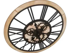 Relógio De Parede Rodas Dentadas Estilo Industrial Sligo - Metal E Mdf - D.60 Cm - Preto E Natural