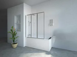 Resguardo De Banheira Dobravel Metal Cor Cromada 120X140 Cm - District