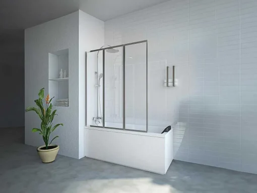 Resguardo De Banheira Dobravel Metal Cor Cromada 120X140 Cm - District