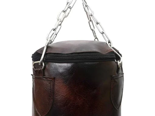 Saco De Boxe Pequeno Vintage Em Pele Tyson - A. 76 Cm - Castanho