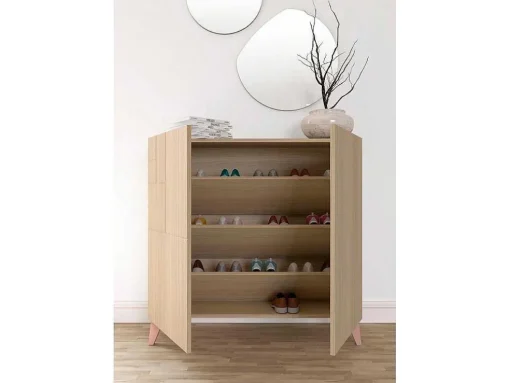 Sapateiro/Móvel Organização - H87Cm X L90Cm X P27Cm Nogueira Clara Pernas Rose - Bergen