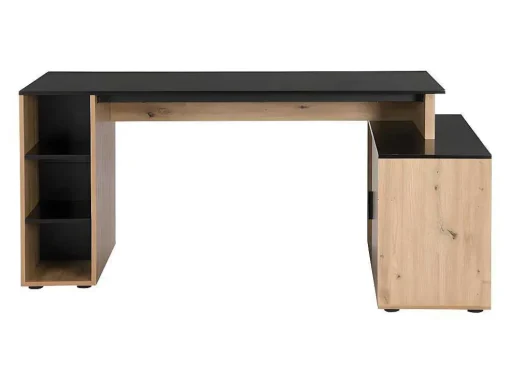 Secretária De Canto Com Espacos De Arrumação Mdf Natural E Preto - Romiara