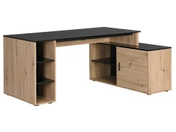 Secretária De Canto Com Espacos De Arrumação Mdf Natural E Preto - Romiara