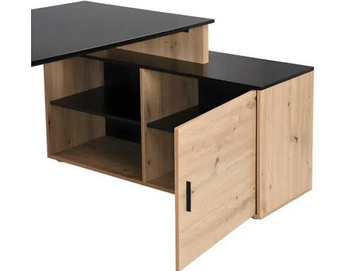 Secretária De Canto Com Espacos De Arrumação Mdf Natural E Preto - Romiara