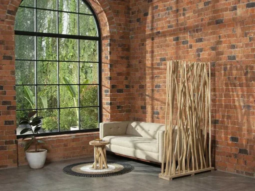 Separador De Divisao Em Madeira De Teca De C. 100 X L. 25 X A. 180 Cm Cor Natural - Gayana