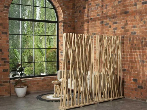 Separador De Divisao Em Madeira De Teca De C. 100 X L. 25 X A. 180 Cm Cor Natural - Gayana