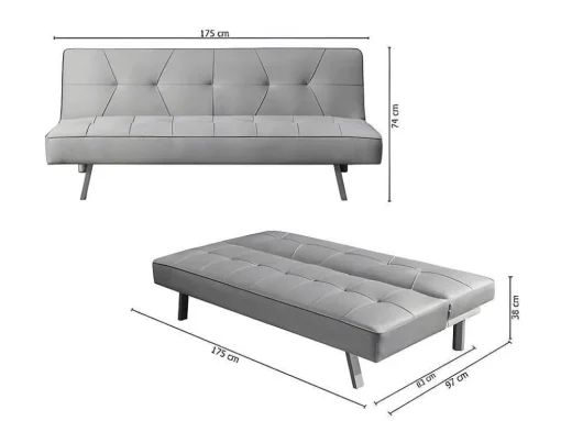 Sofá Cama 2 Lugares De Veludo Clic Clac 175X74Cm Preto