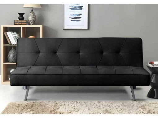 Sofá Cama 2 Lugares De Veludo Clic Clac 175X74Cm Preto