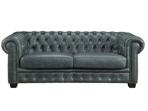 Sofá Chesterfield 3+1 Lugares Brenton 100% Pele De Bufalo Superior Cor Verde-Acinzentado