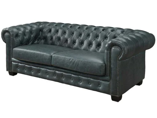 Sofá Chesterfield 3+1 Lugares Brenton 100% Pele De Bufalo Superior Cor Verde-Acinzentado