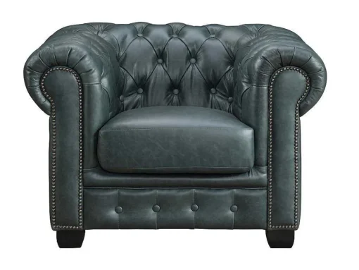 Sofá Chesterfield 3+1 Lugares Brenton 100% Pele De Bufalo Superior Cor Verde-Acinzentado