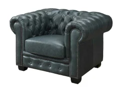 Sofá Chesterfield 3+1 Lugares Brenton 100% Pele De Bufalo Superior Cor Verde-Acinzentado