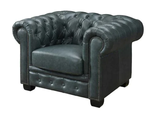 Sofá Chesterfield 3+1 Lugares Brenton 100% Pele De Bufalo Superior Cor Verde-Acinzentado