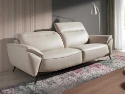 Sofá De 3 Assentos Estofado Em Couro Taupe Grey Color 6132