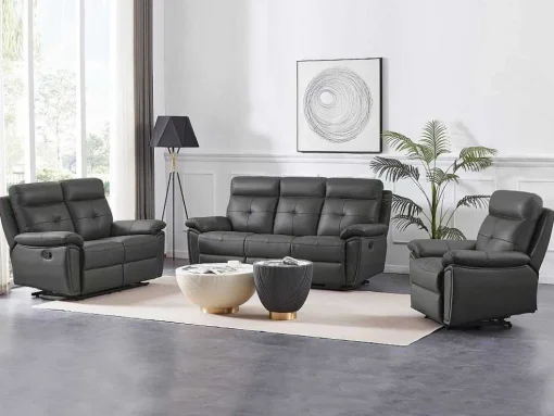 Sofá De 3 Lugares Articulado Em Pele Cinzento - Vineta