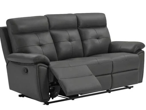 Sofá De 3 Lugares Articulado Em Pele Cinzento - Vineta