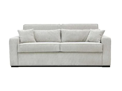 Sofá De 4 Lugares Convertivel Abertura Rapida Veludo Canelado Bege, Cama De Ripas Largas 160 Cm, Colchão De 18 Cm - Mondovi