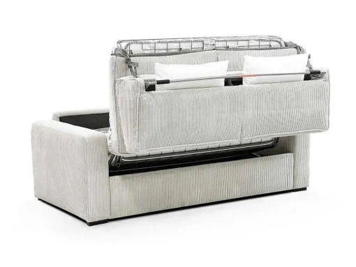 Sofá De 4 Lugares Convertivel Abertura Rapida Veludo Canelado Bege, Cama De Ripas Largas 160 Cm, Colchão De 18 Cm - Mondovi