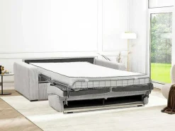 Sofá De 4 Lugares Convertivel Abertura Rapida Veludo Canelado Bege, Cama De Ripas Largas 160 Cm, Colchão De 18 Cm - Mondovi
