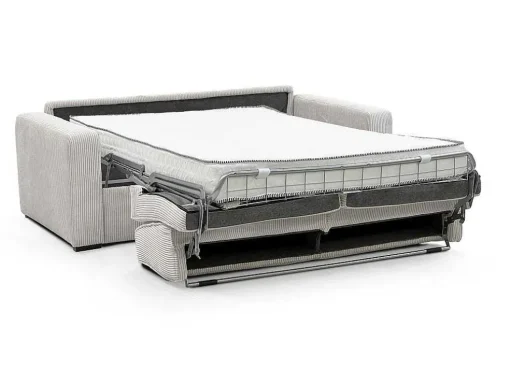 Sofá De 4 Lugares Convertivel Abertura Rapida Veludo Canelado Bege, Cama De Ripas Largas 160 Cm, Colchão De 18 Cm - Mondovi