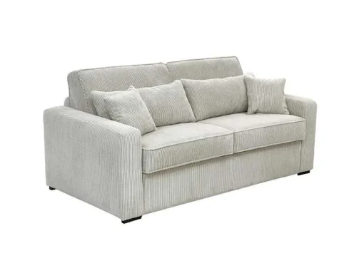 Sofá De 4 Lugares Convertivel Abertura Rapida Veludo Canelado Bege, Cama De Ripas Largas 160 Cm, Colchão De 18 Cm - Mondovi